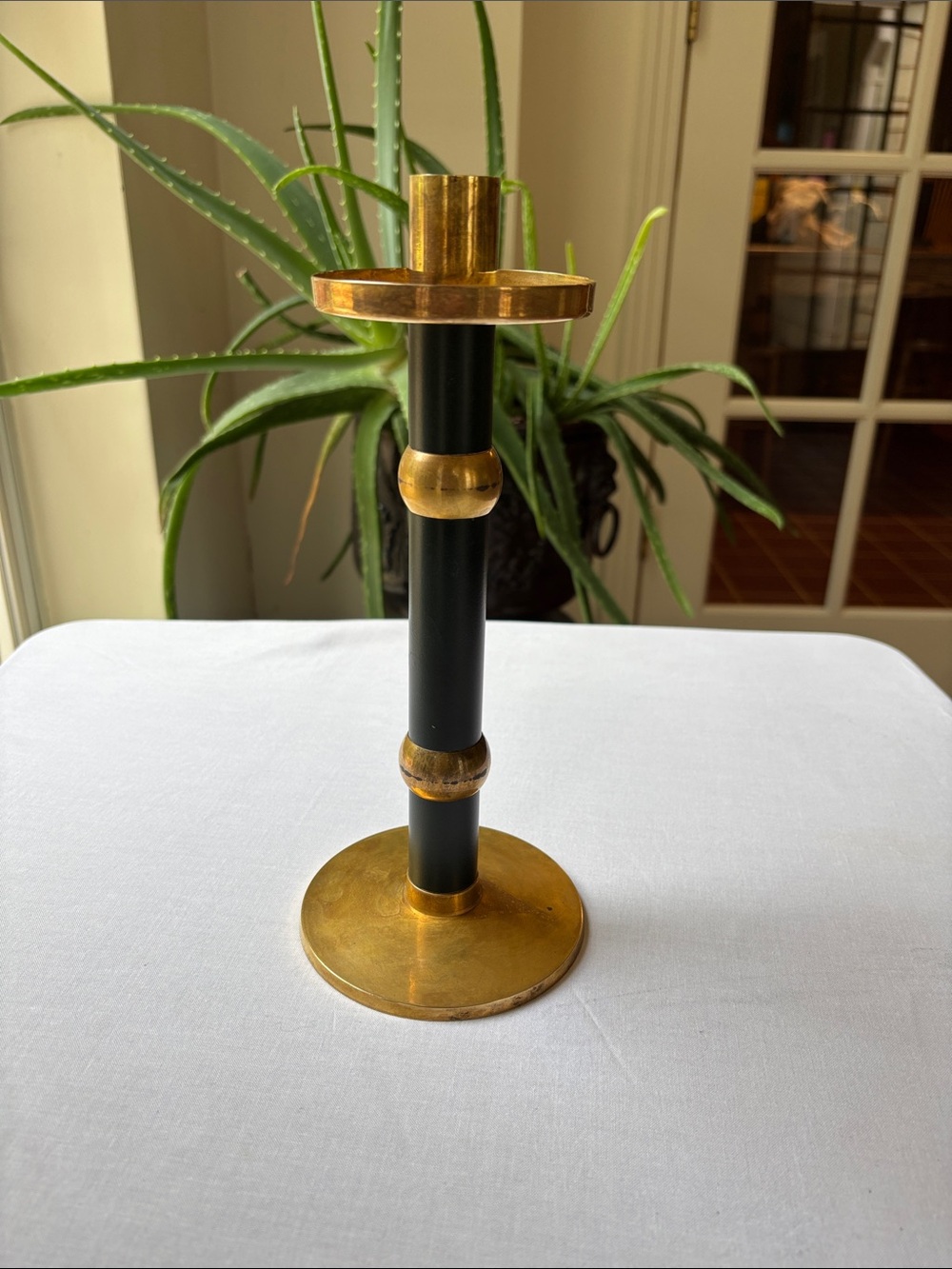 Candlestick/Candle Stick Brass With Hunter Green Accents Vintage 1965..Ambrosia